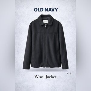 Y2K Old Navy Wool Blend Jacket XL Black Full Zip Minimalist Coat